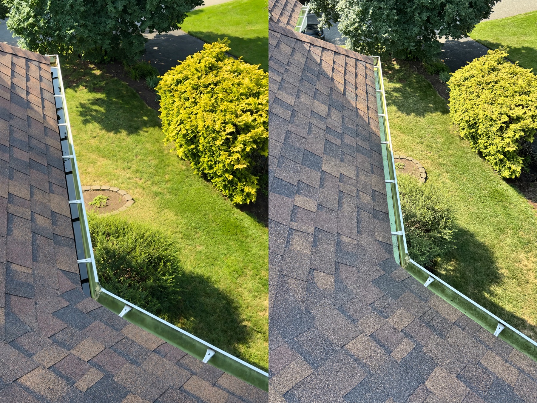Before and after roofline gutter cleaning