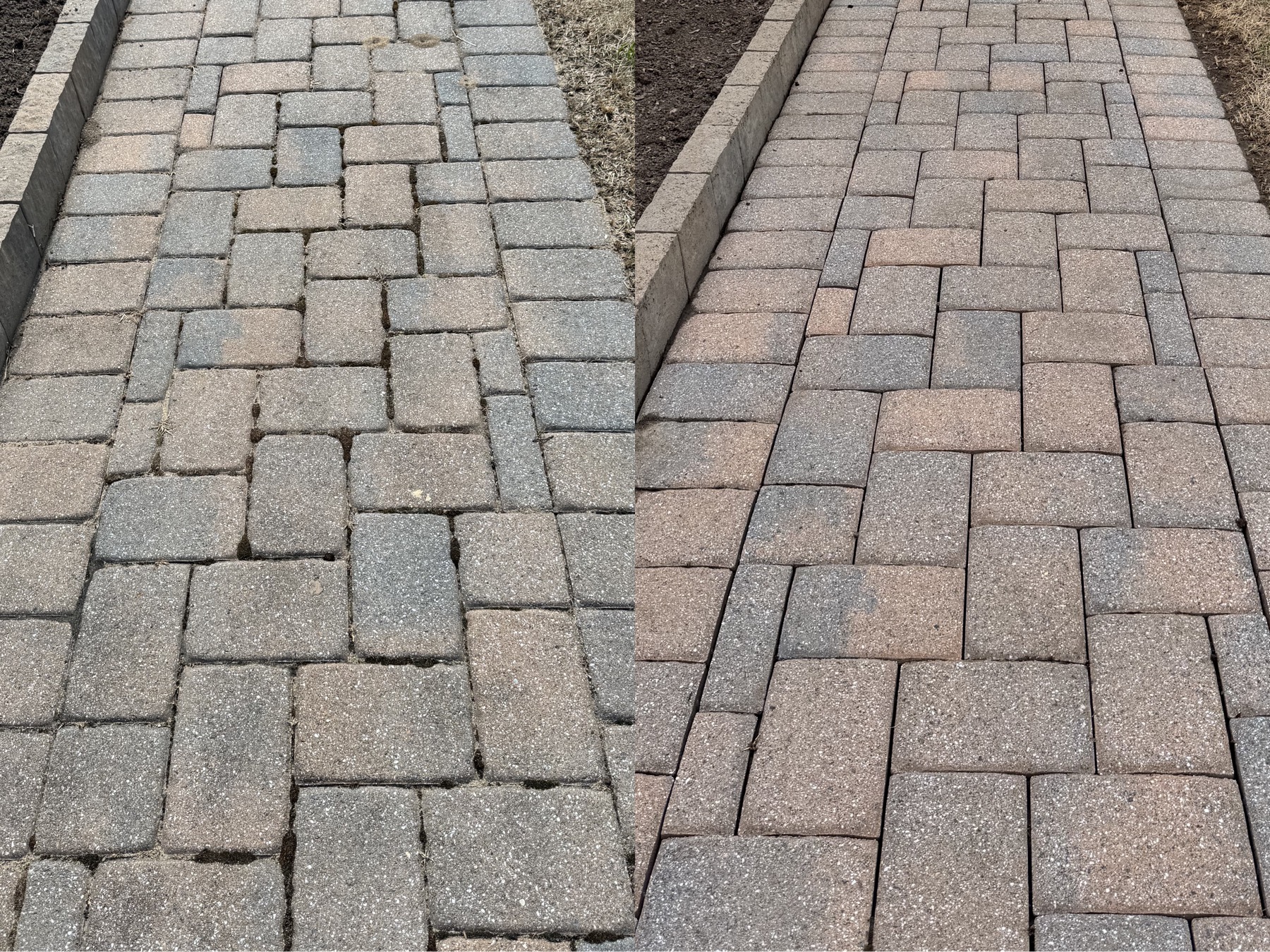Before and after patio paver cleaning